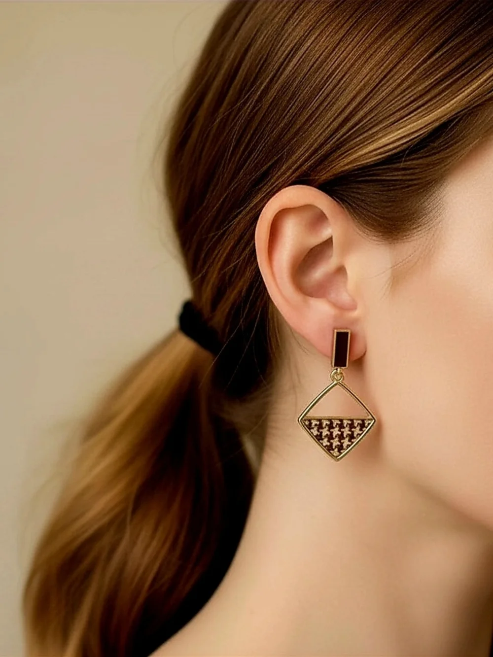 Gold & Choco Brown Geometric Drop Earrings - S925 Needle Elegant Women's Jewelry